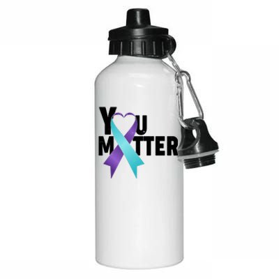 You Matter Suicide Prevention Awareness Teal Purple Heart Ribbon Aluminum Water Bottle 