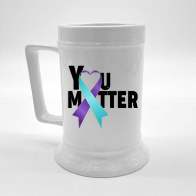 You Matter Suicide Prevention Awareness Teal Purple Heart Ribbon Beer Stein