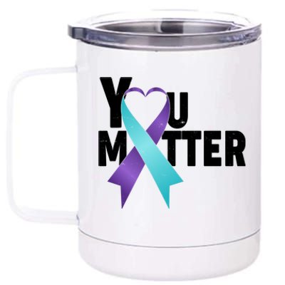 You Matter Suicide Prevention Awareness Teal Purple Heart Ribbon 12 oz Stainless Steel Tumbler Cup