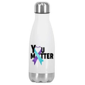 You Matter Suicide Prevention Awareness Teal Purple Heart Ribbon Stainless Steel Insulated Water Bottle