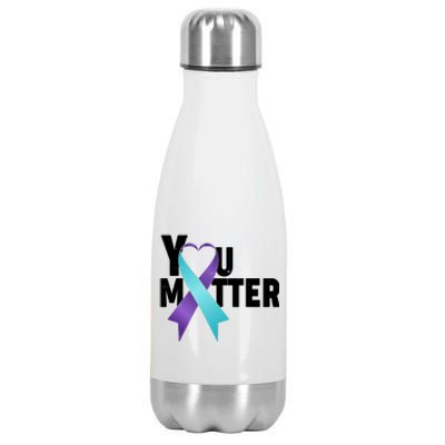 You Matter Suicide Prevention Awareness Teal Purple Heart Ribbon Stainless Steel Insulated Water Bottle