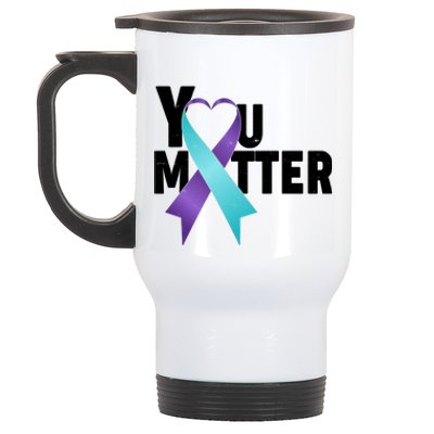 You Matter Suicide Prevention Awareness Teal Purple Heart Ribbon Stainless Steel Travel Mug