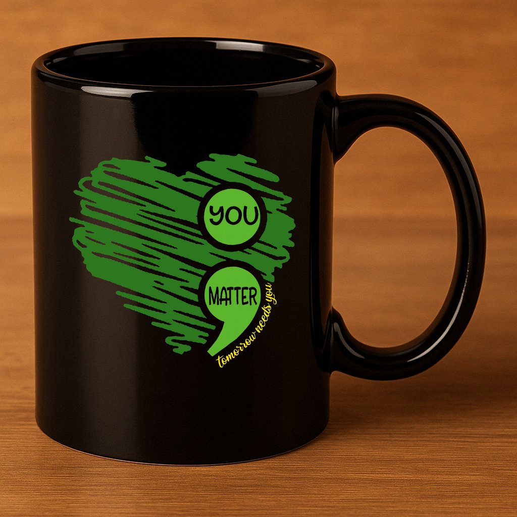 You Matter Semicolon Heart Retro Mental Health Awareness 11oz C Handle Ceramic Mug