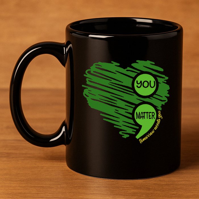 You Matter Semicolon Heart Retro Mental Health Awareness 11oz C Handle Ceramic Mug
