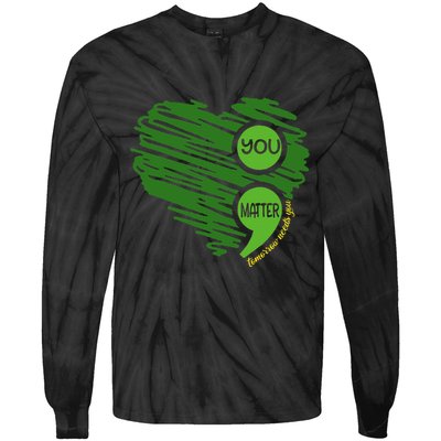 You Matter Semicolon Heart Retro Mental Health Awareness Tie-Dye Long Sleeve Shirt