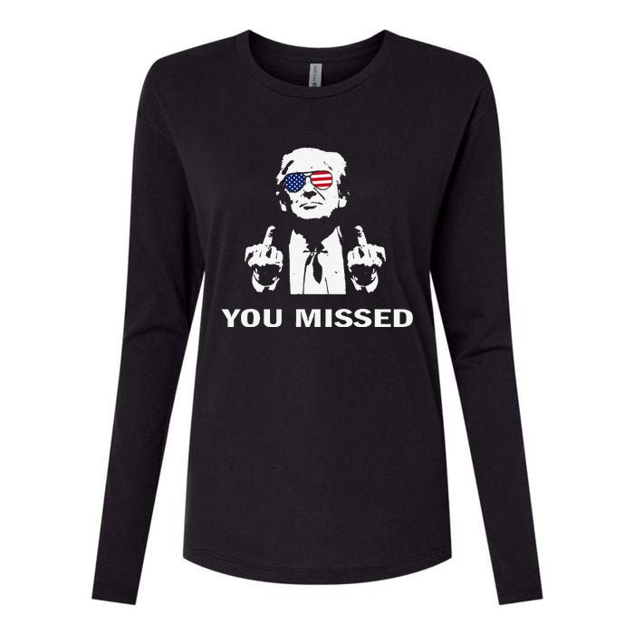 You Missed Shot Republican Pro Trump President 2024 Womens Cotton Relaxed Long Sleeve T-Shirt