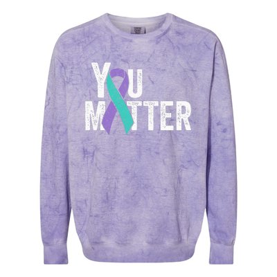 You Matter Suicide Prevention Teal Purple Awareness Ribbon Colorblast Crewneck Sweatshirt