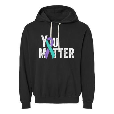 You Matter Suicide Prevention Teal Purple Awareness Ribbon Garment-Dyed Fleece Hoodie