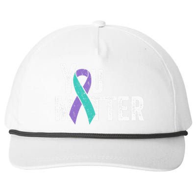 You Matter Suicide Prevention Teal Purple Awareness Ribbon Snapback Five-Panel Rope Hat