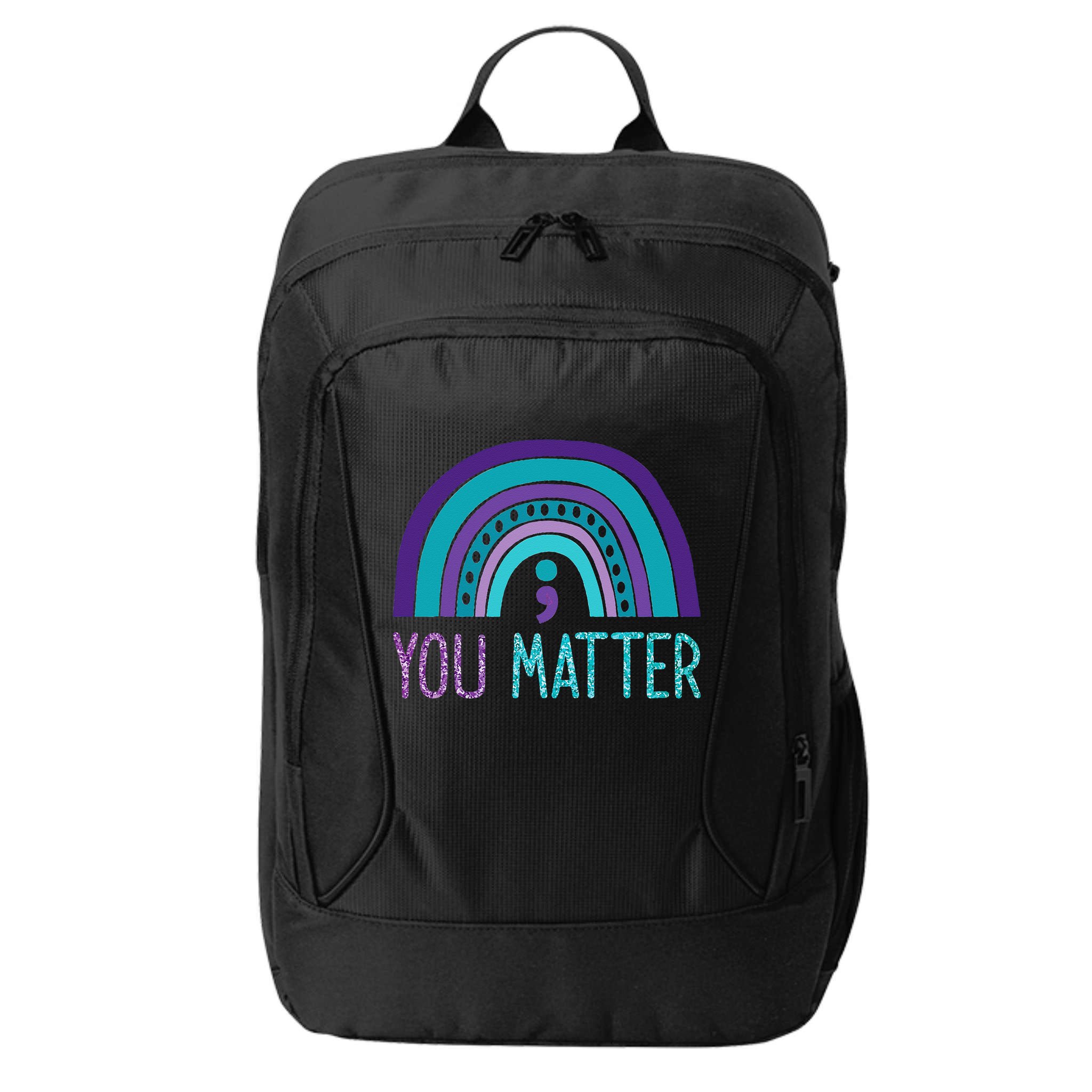 You Matter Semicolon Suicide Prevention Purple Teal Rainbow City Backpack