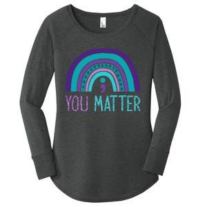 You Matter Semicolon Suicide Prevention Purple Teal Rainbow Women's Perfect Tri Tunic Long Sleeve Shirt