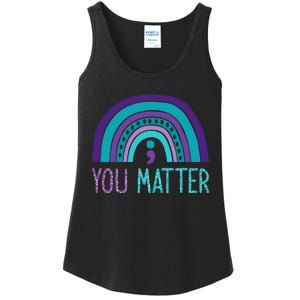 You Matter Semicolon Suicide Prevention Purple Teal Rainbow Ladies Essential Tank