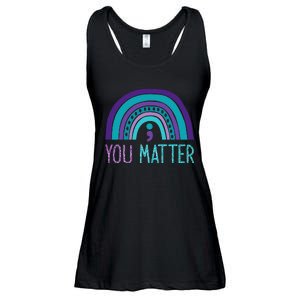 You Matter Semicolon Suicide Prevention Purple Teal Rainbow Ladies Essential Flowy Tank