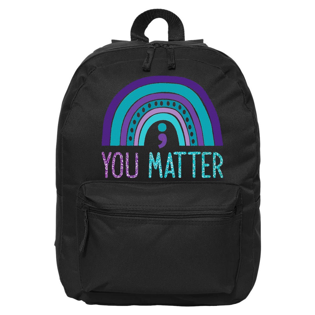 You Matter Semicolon Suicide Prevention Purple Teal Rainbow 16 in Basic Backpack