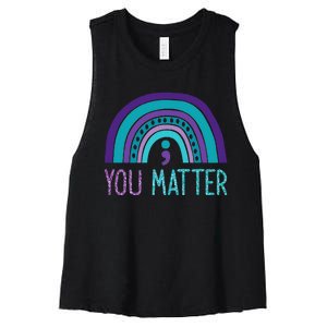 You Matter Semicolon Suicide Prevention Purple Teal Rainbow Women's Racerback Cropped Tank