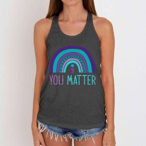 You Matter Semicolon Suicide Prevention Purple Teal Rainbow Women's Knotted Racerback Tank