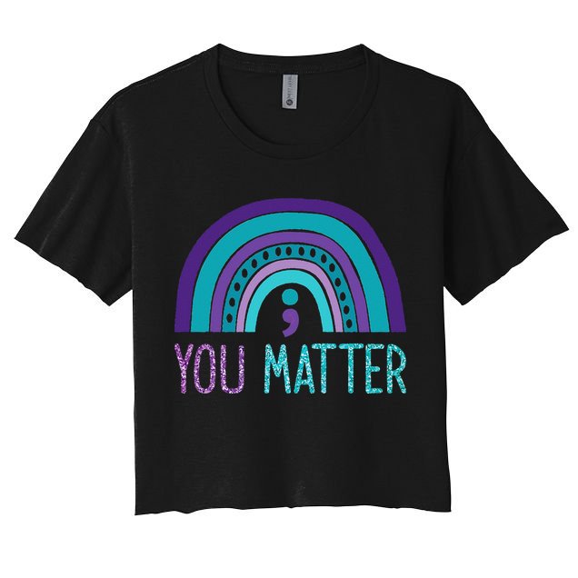 You Matter Semicolon Suicide Prevention Purple Teal Rainbow Crop Top