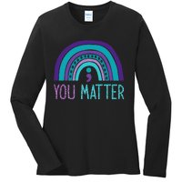 You Matter Semicolon Suicide Prevention Purple Teal Rainbow Ladies Long Sleeve Shirt