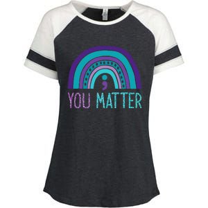 You Matter Semicolon Suicide Prevention Purple Teal Rainbow Enza Ladies Jersey Colorblock Tee