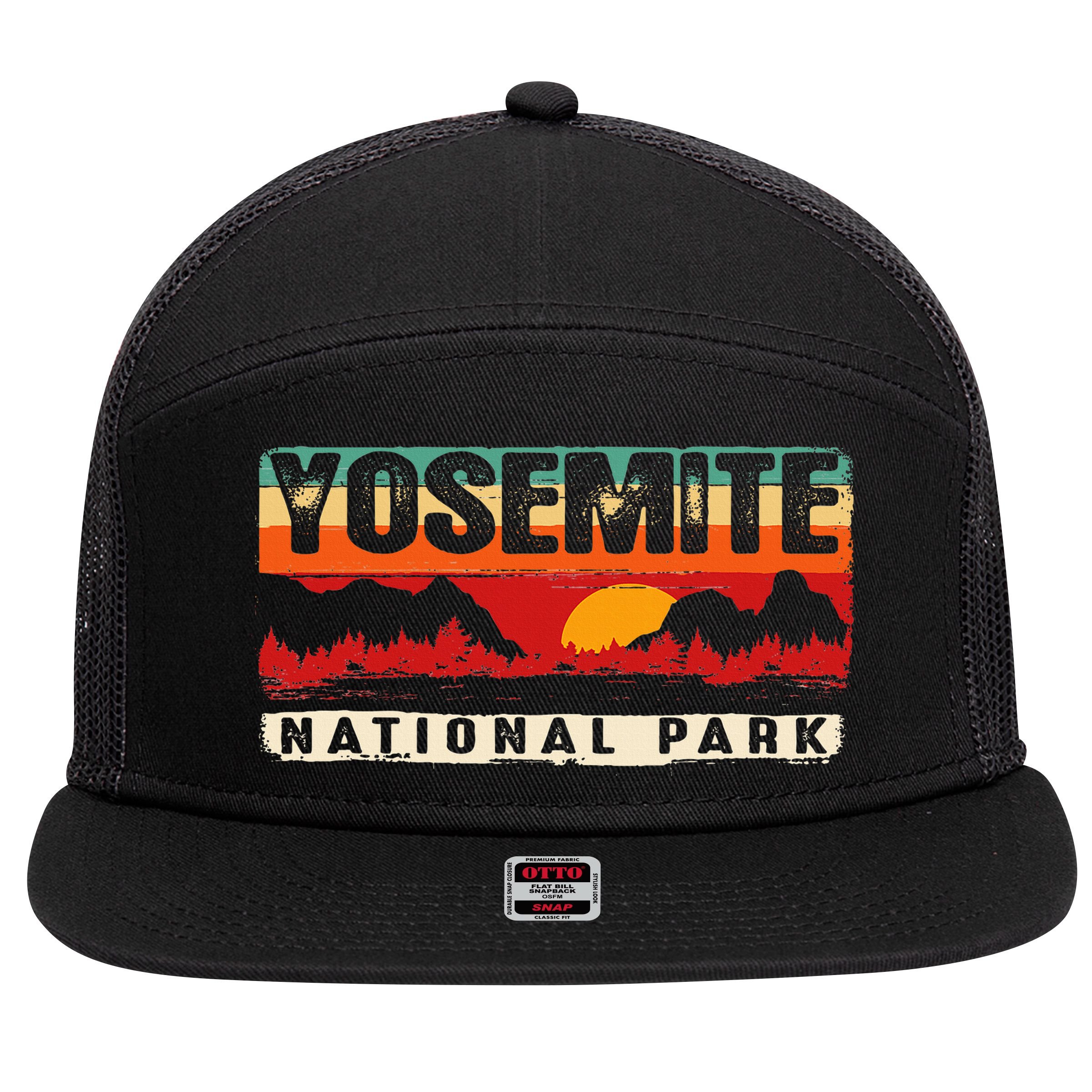 Yosemite Mountain Sunset Yosemite National Park 7 Panel Mesh Trucker Snapback Hat