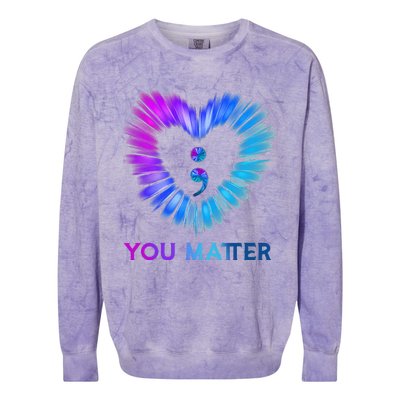 You Matter Suicide Awareness And Prevention Semicolon Heart Colorblast Crewneck Sweatshirt