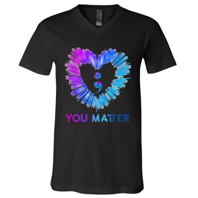 You Matter Suicide Awareness And Prevention Semicolon Heart V-Neck T-Shirt