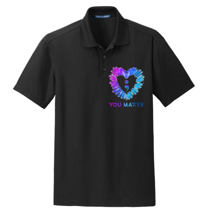 You Matter Suicide Awareness And Prevention Semicolon Heart Dry Zone Grid Polo