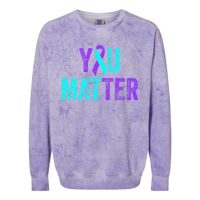 You Matter Suicide Prevention Teal Purple Awareness Ribbon Colorblast Crewneck Sweatshirt