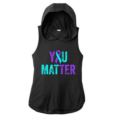 You Matter Suicide Prevention Teal Purple Awareness Ribbon Ladies PosiCharge Tri-Blend Wicking Draft Hoodie Tank