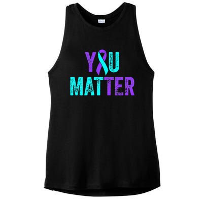 You Matter Suicide Prevention Teal Purple Awareness Ribbon Ladies PosiCharge Tri-Blend Wicking Tank