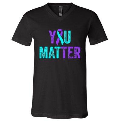 You Matter Suicide Prevention Teal Purple Awareness Ribbon V-Neck T-Shirt