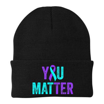 You Matter Suicide Prevention Teal Purple Awareness Ribbon Beanie