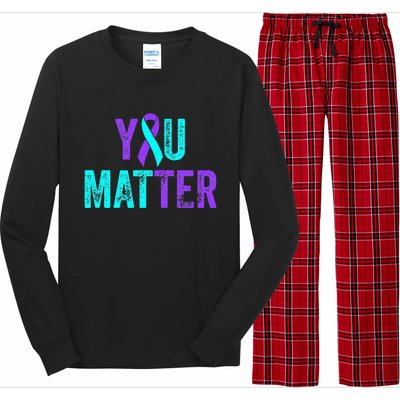 You Matter Suicide Prevention Teal Purple Awareness Ribbon Long Sleeve Pajama Set