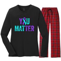 You Matter Suicide Prevention Teal Purple Awareness Ribbon Women's Long Sleeve Flannel Pajama Set 