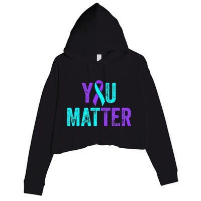 You Matter Suicide Prevention Teal Purple Awareness Ribbon Crop Fleece Hoodie