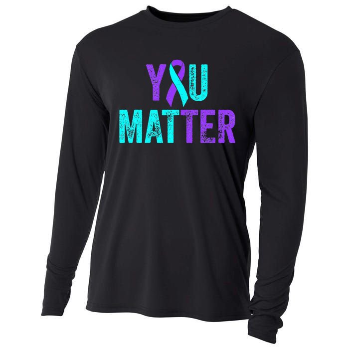 You Matter Suicide Prevention Teal Purple Awareness Ribbon Cooling Performance Long Sleeve Crew