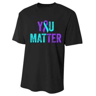 You Matter Suicide Prevention Teal Purple Awareness Ribbon Performance Sprint T-Shirt