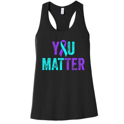 You Matter Suicide Prevention Teal Purple Awareness Ribbon Women's Racerback Tank