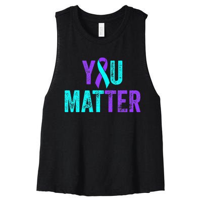 You Matter Suicide Prevention Teal Purple Awareness Ribbon Women's Racerback Cropped Tank