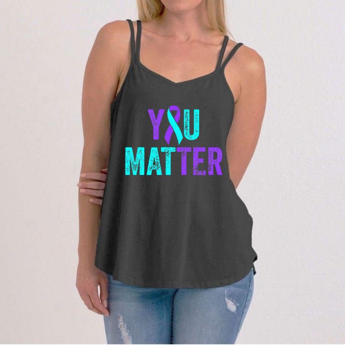 You Matter Suicide Prevention Teal Purple Awareness Ribbon Women's Strappy Tank