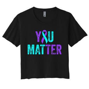 You Matter Suicide Prevention Teal Purple Awareness Ribbon Women's Crop Top Tee