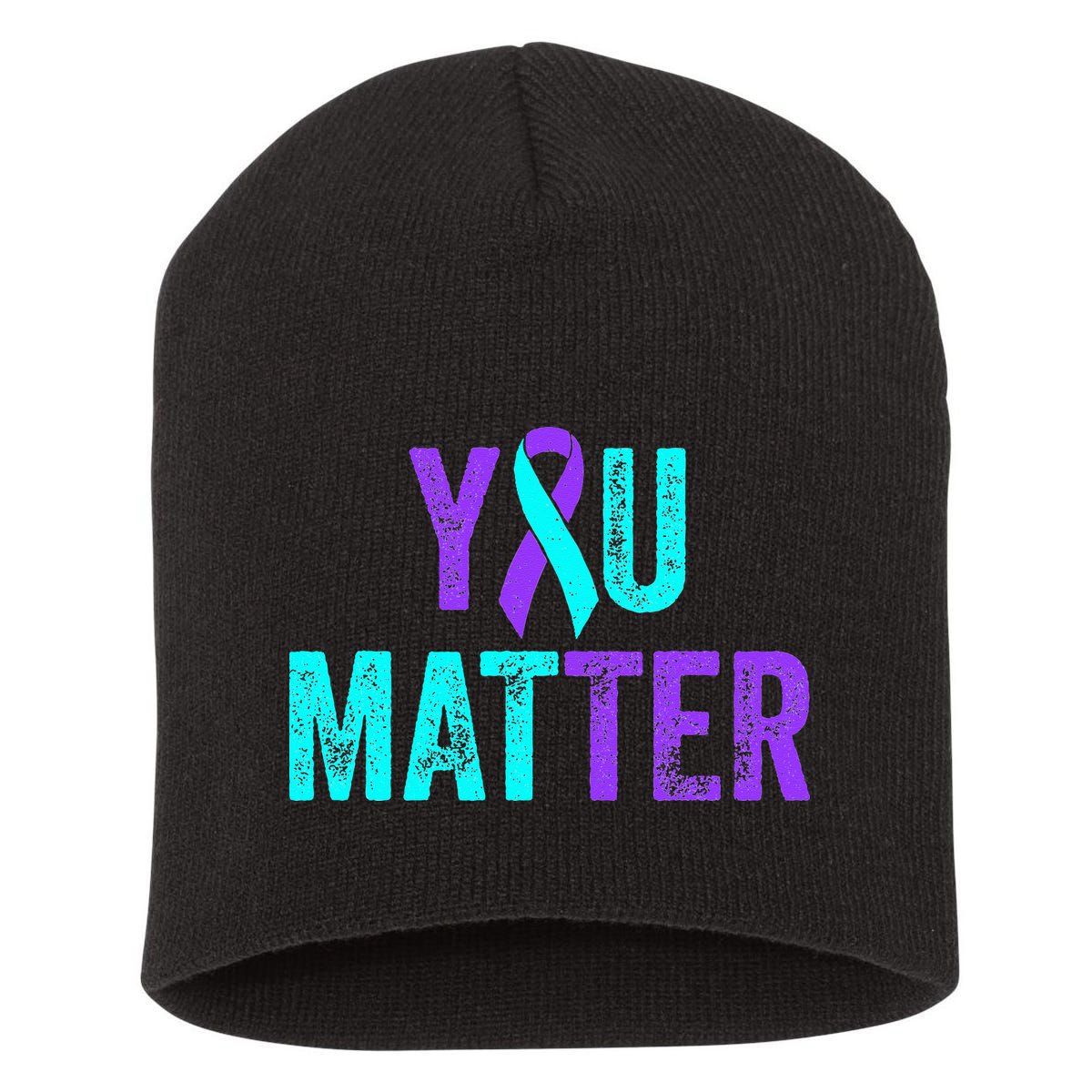 You Matter Suicide Prevention Teal Purple Awareness Ribbon Short Acrylic Beanie