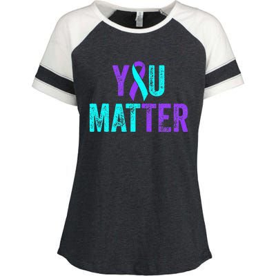 You Matter Suicide Prevention Teal Purple Awareness Ribbon Enza Ladies Jersey Colorblock Tee