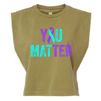 You Matter Suicide Prevention Teal Purple Awareness Ribbon Garment-Dyed Women's Muscle Tee