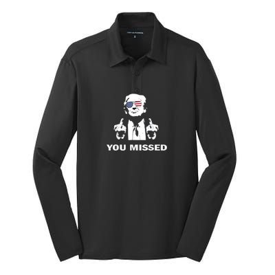 You Missed Shot Republican Pro Trump President 2024 Silk Touch Performance Long Sleeve Polo