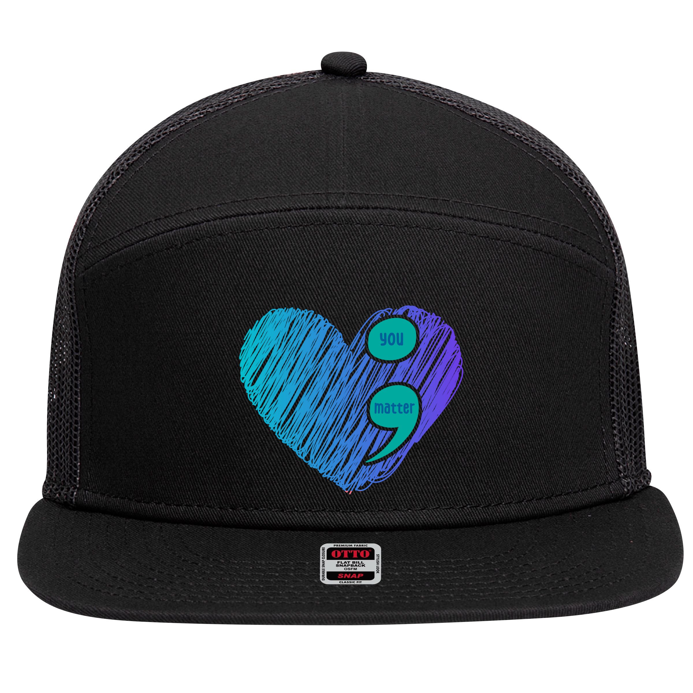 You Matter Semi Colon Heart Suicide Awareness Prevention 7 Panel Mesh Trucker Snapback Hat