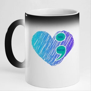 You Matter Semi Colon Heart Suicide Awareness Prevention 11oz Black Color Changing Mug