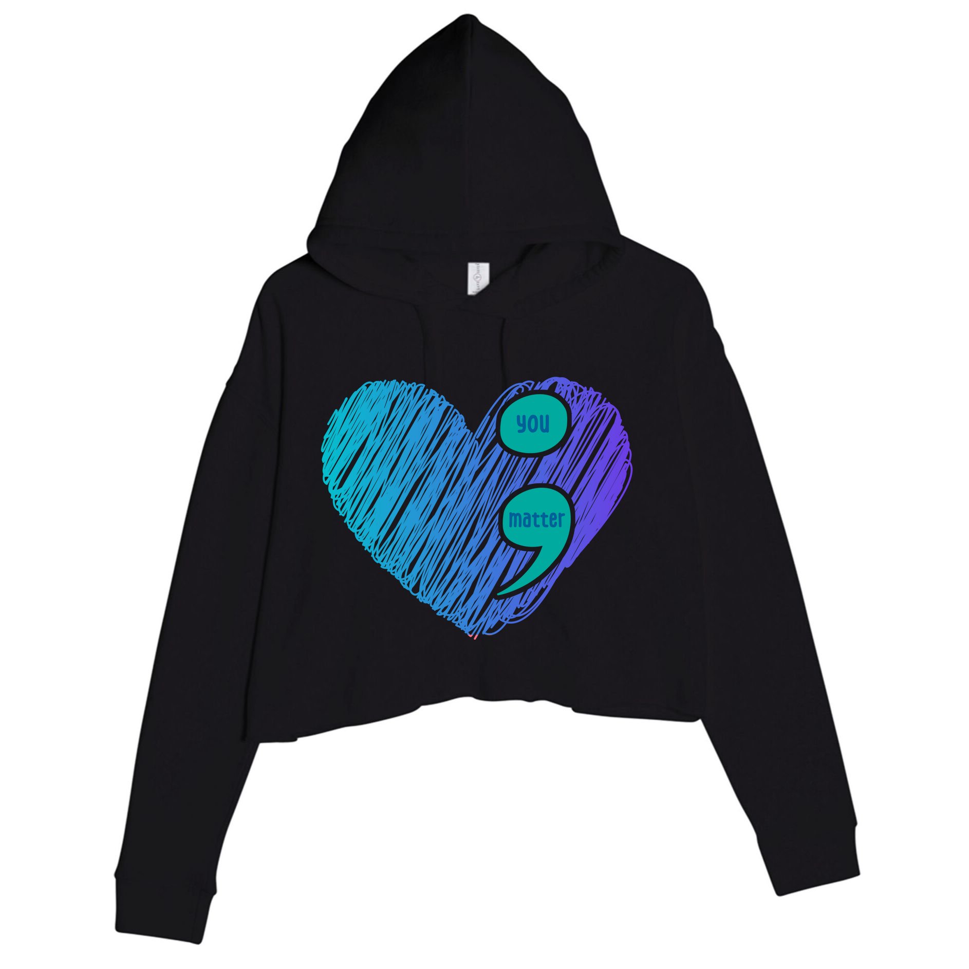 You Matter Semi Colon Heart Suicide Awareness Prevention Crop Fleece Hoodie
