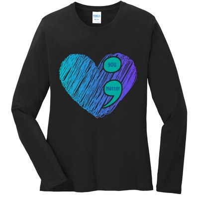 You Matter Semi Colon Heart Suicide Awareness Prevention Ladies Long Sleeve Shirt