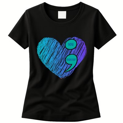 You Matter Semi Colon Heart Suicide Awareness Prevention Womens T-Shirt
